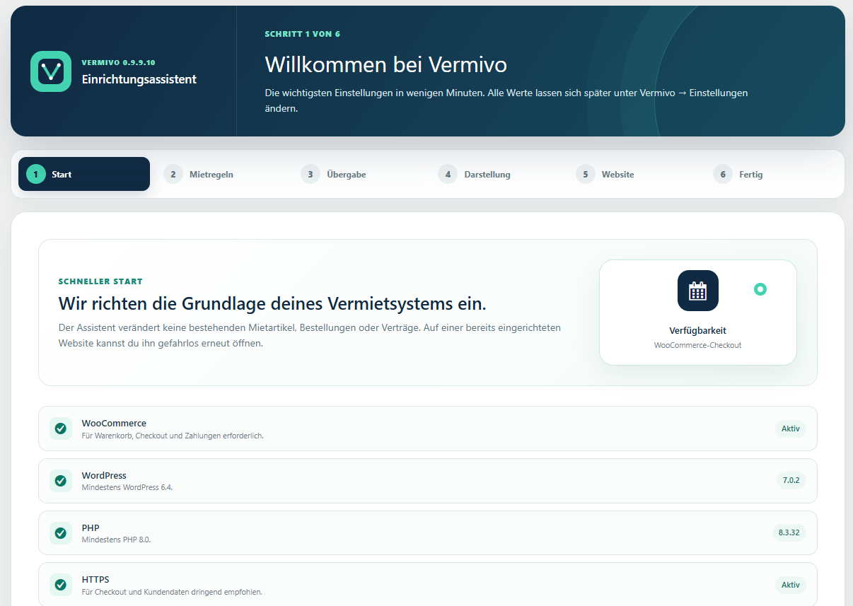 Vermivo Einrichtungsassistent